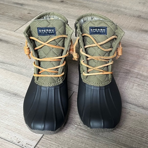 Size 5 Sperry Top-Sider Salt Water Rubber Boot Waterproof Brown/Olive STS93692 - Picture 3 of 10
